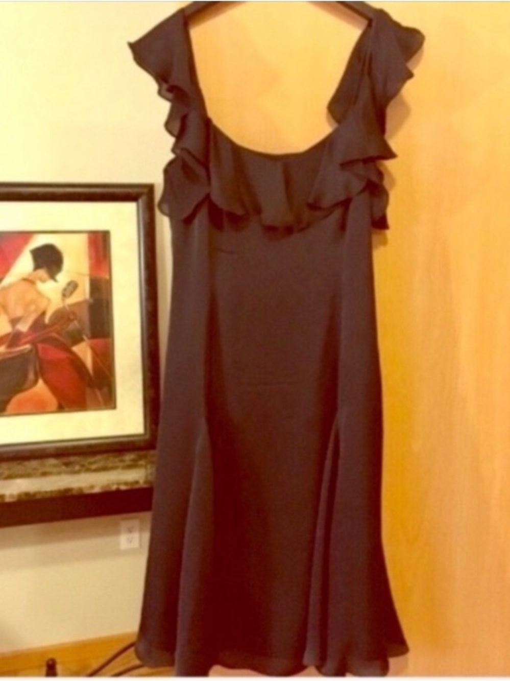 Lauren Ralph Lauren Black Ruffle-Trim Midi Dress